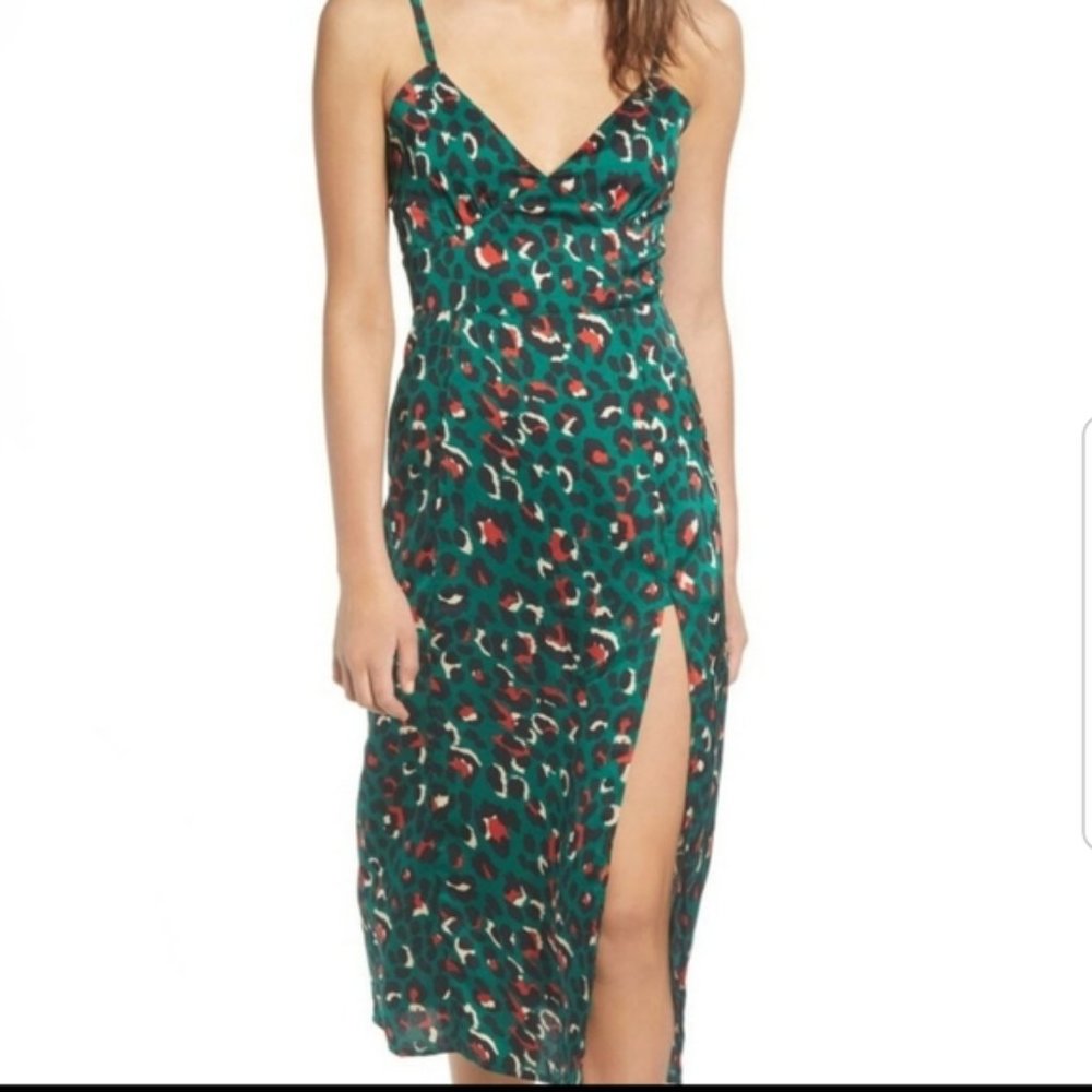 Leith Green Leopard Print Midi Dress